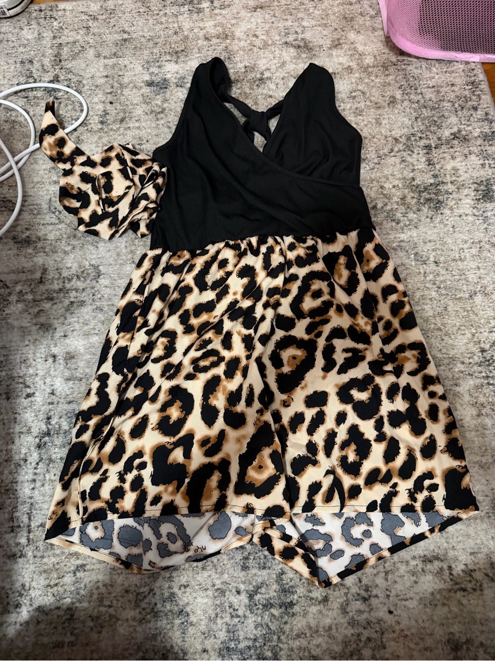 Girls Black and Leopard Print Sleeveless Dress